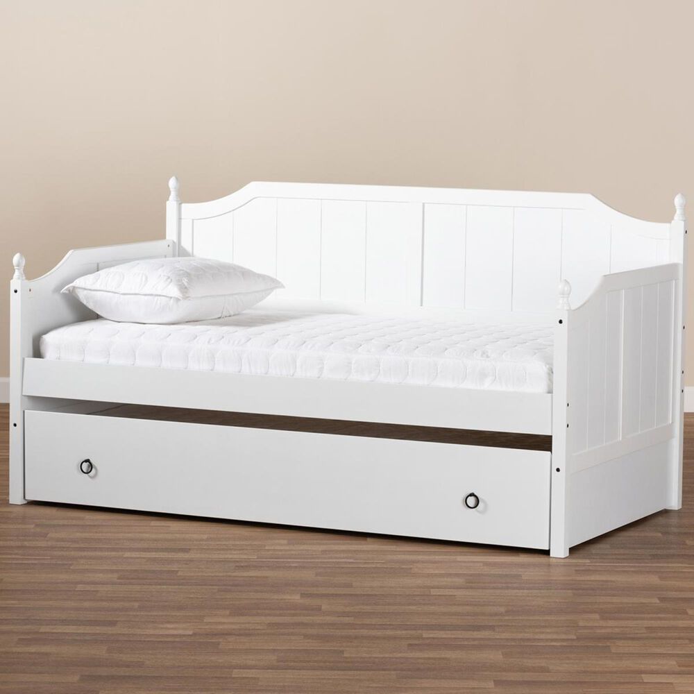 Baxton Studio Millie Twin Daybed with Trundle in White, , large