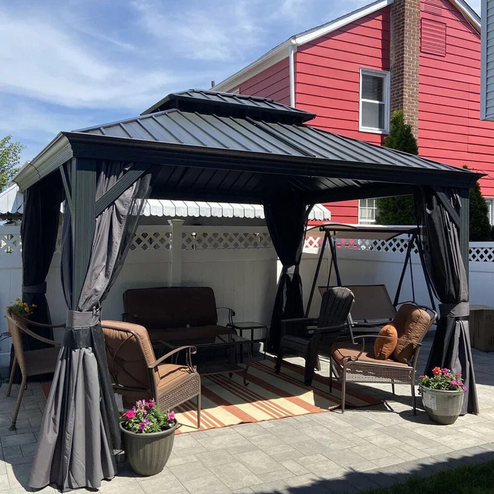 HOMLUX 12-ft x 10-ft Permanent Hardtop Gazebo Gray Gazebo with Hardtop Roof (Screen Included), , large