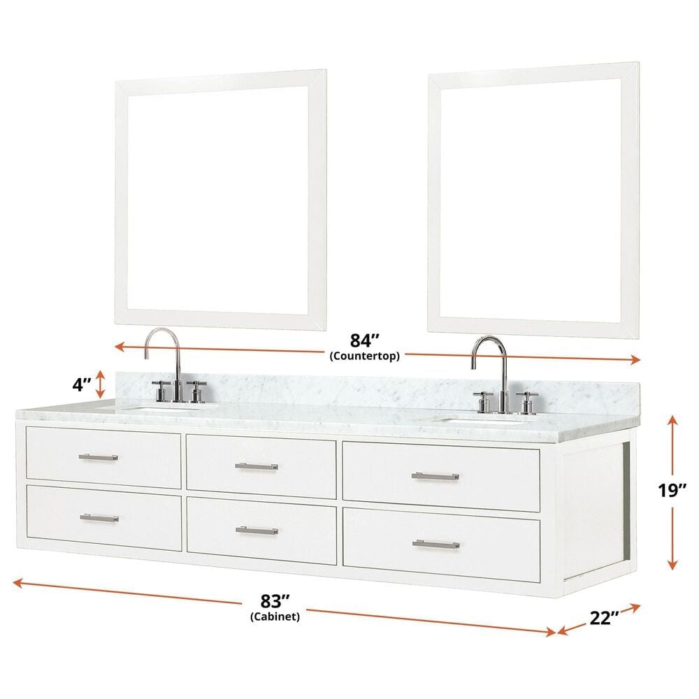 Lexora Home Castor 84&quot; Double Bathroom Vanity in White with 2 cm White Quartz Top and Rectangular Sinks, , large