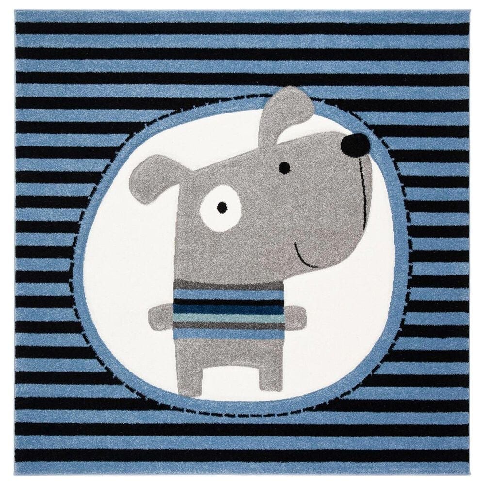 Safavieh Carousel Animals 6"7" Square Navy and Ivory Kids Area Rug, , large