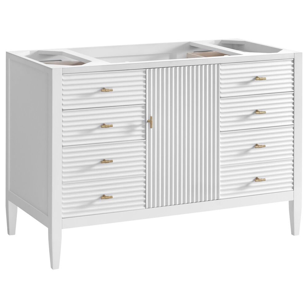 James Martin Vanities Myrrin 48" Vanity in Bright White with 3 cm Charcoal Soapstone Quartz Top, , large