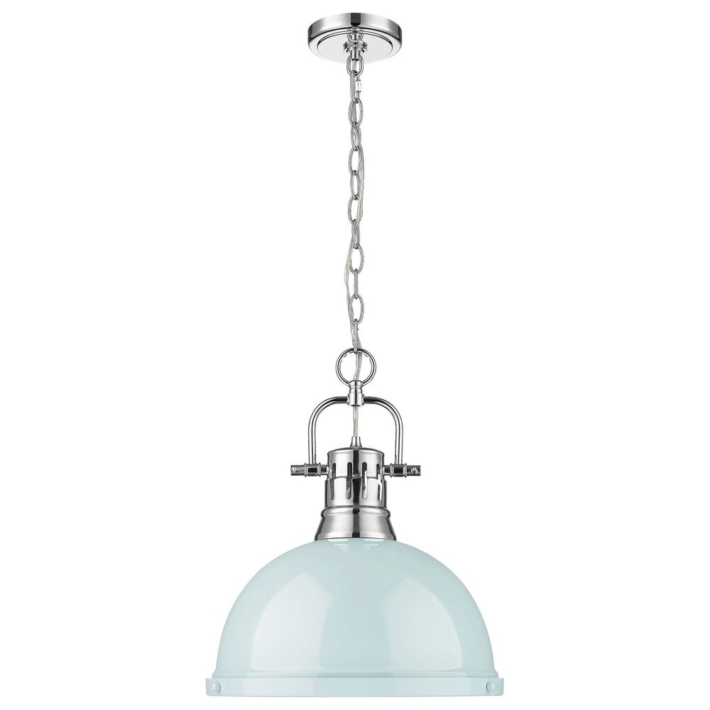 Golden Lighting Duncan 1-Light Pendant with Chain and Seafoam Shade in Chrome, , large