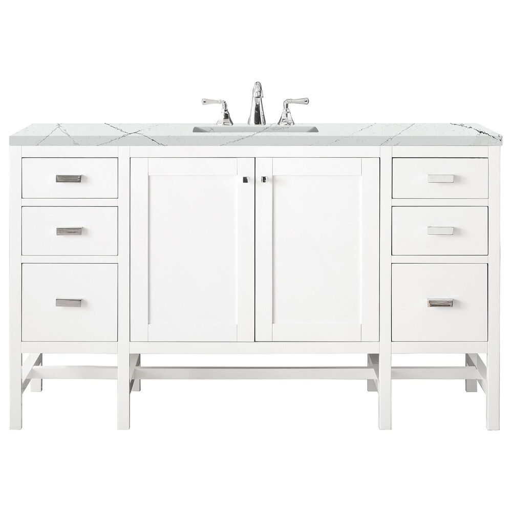 James Martin Vanities Addison 60" Single Bathroom Vanity in Glossy White with 3 cm Ethereal Noctis Quartz Top and Rectangular Sink, , large