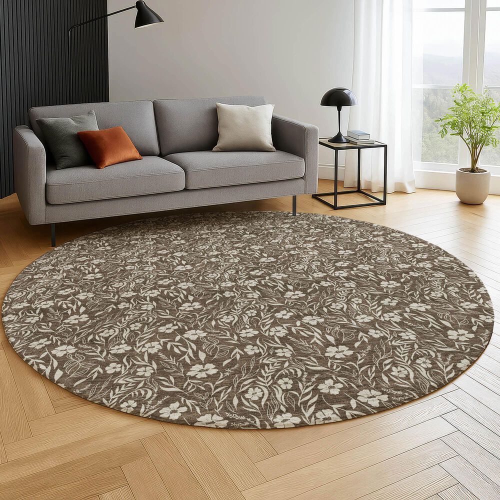 Dalyn Rug Company Soft Essentials Floral Chocolate 8' Round Indoor/Outdoor Area Rug, , large
