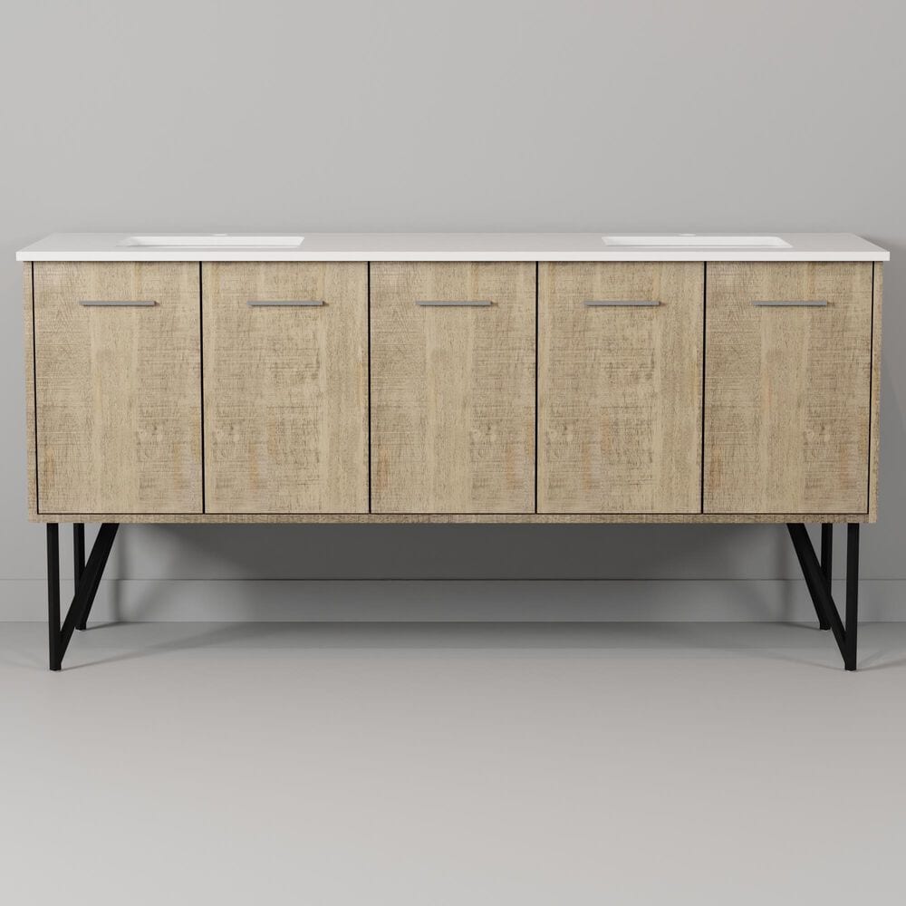 Lexora Home Lancy 72" Double Bathroom Vanity in Rustic Acacia with 2 cm White Cultured Marble Top and Rectangular Sinks, , large