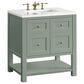 James Martin Vanities Breckenridge 30" Single Bathroom Vanity in Smokey Celadon with 3 cm White Zeus Quartz Top and Rectangular Sink, , large
