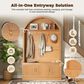 HOMLUX Farmhouse Fabric Arched Top Hall Tree with 5 Metal Hooks and Adjustable Shelves in Natural, , large