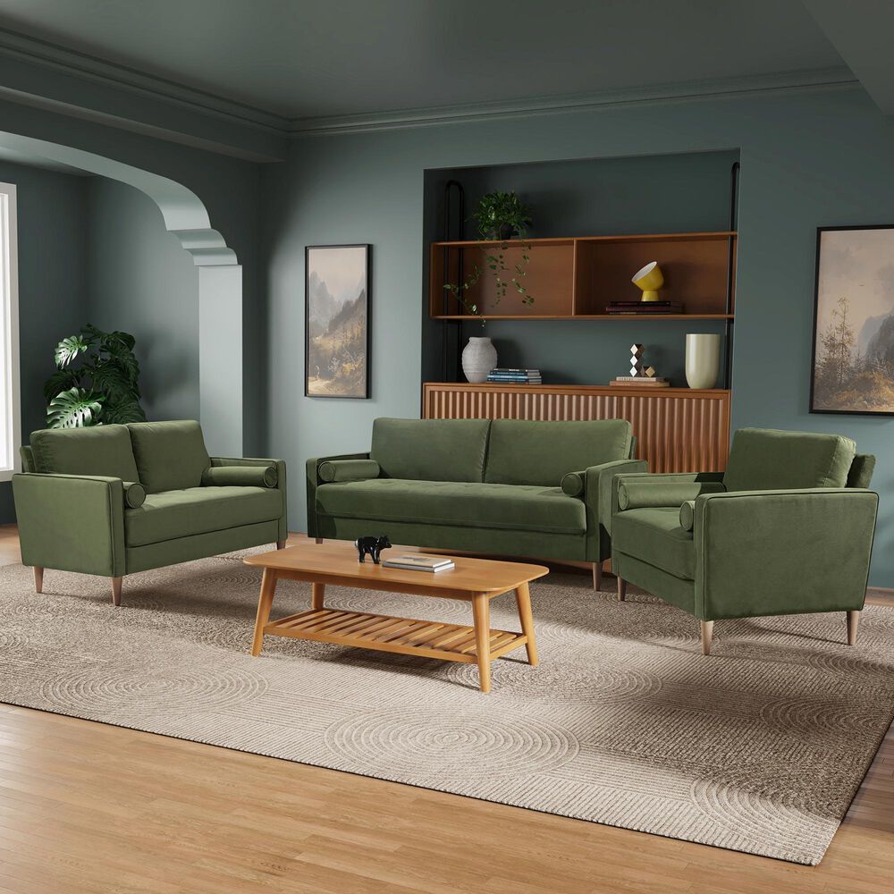 Lifestyle Solutions Langford Stationary Velvet Sofa in Olive, , large