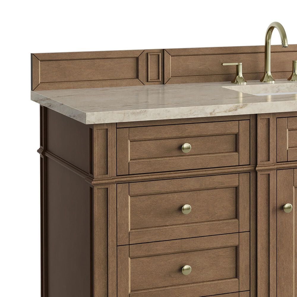 James Martin Brittany 60" Single Bathroom Vanity in Pecan with 3 cm Tajnar Eclos Top, Rectangular Sink and FreePower Wireless Charger, , large