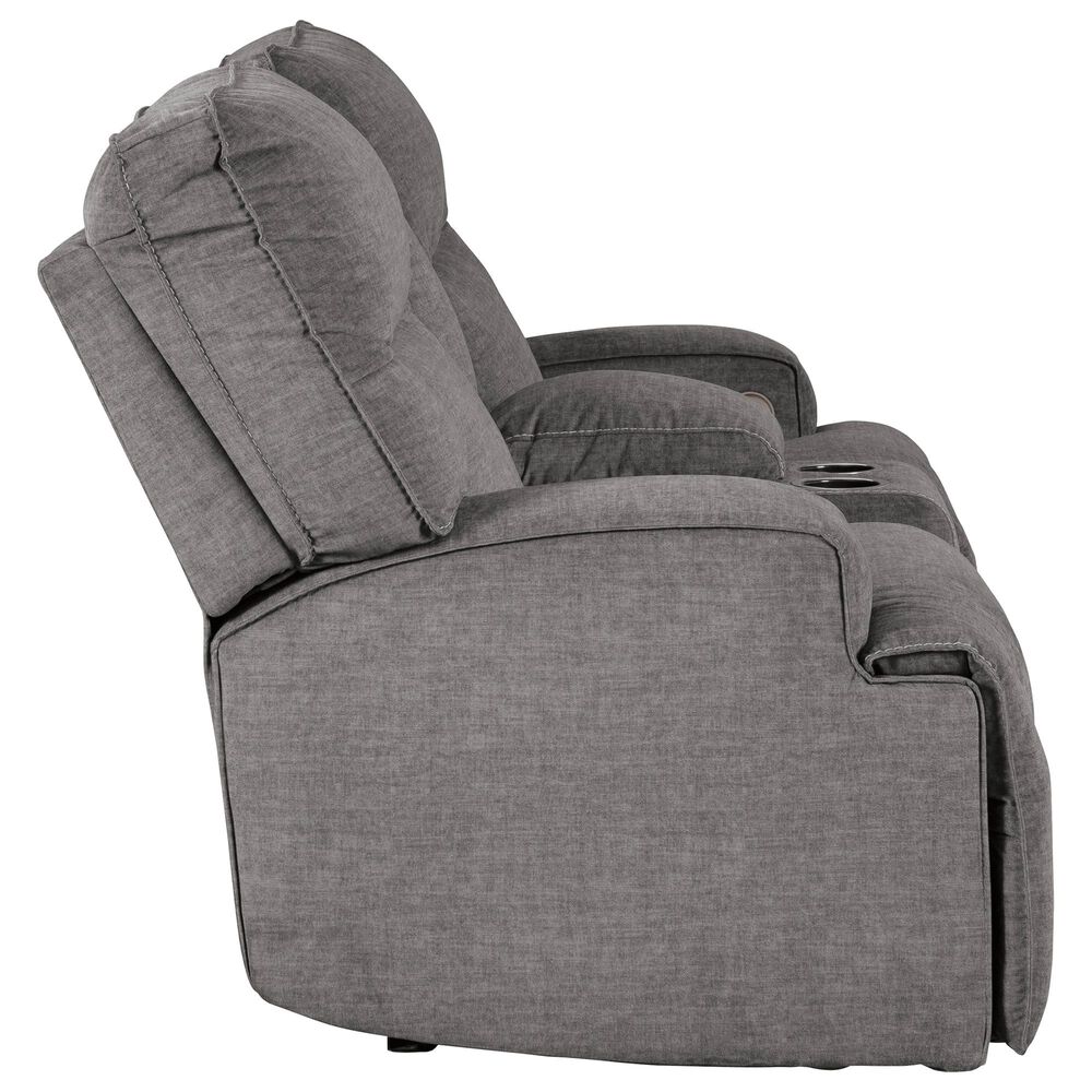 Benchcraft Coombs Double Power Reclining Loveseat with Console in Charcoal, , large