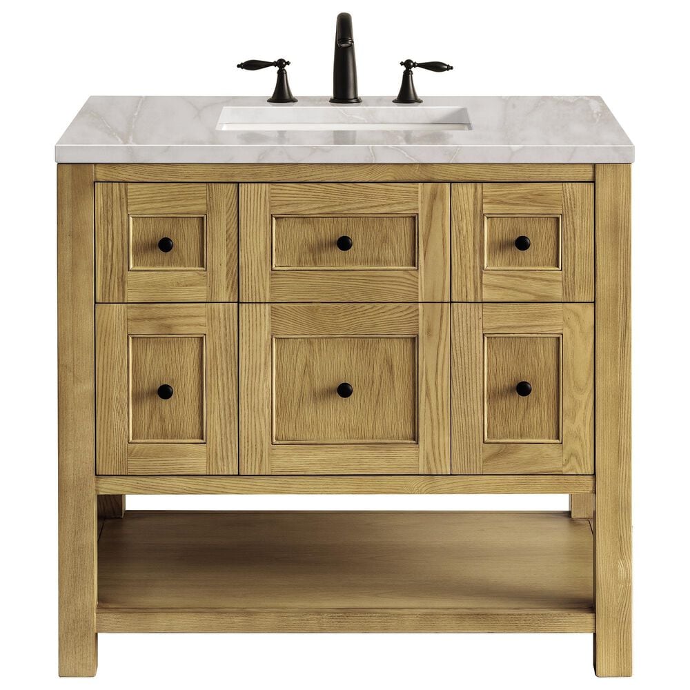 James Martin Vanities Breckenridge 36" Single Bathroom Vanity in Light Natural Oak with 3 cm Victorian Silver Quartz Top and Rectangular Sink, , large