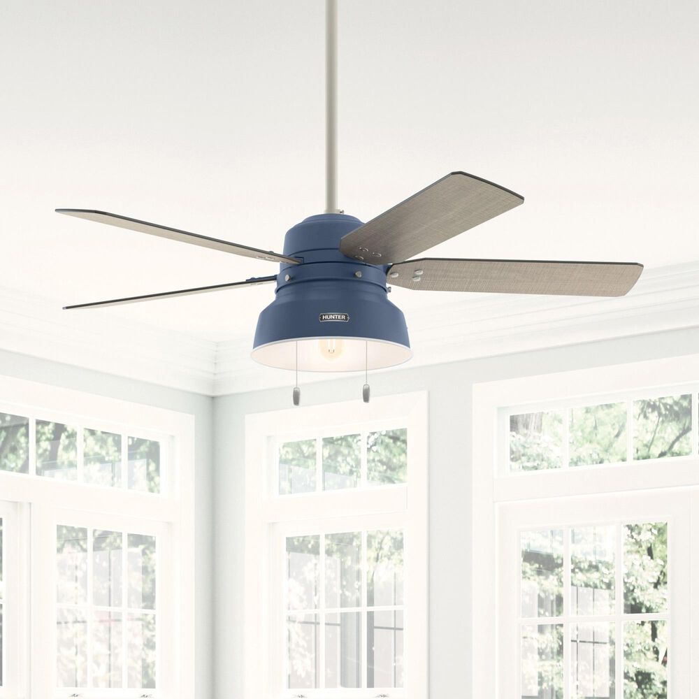 Hunter Mill Valley 52&quot; Outdoor Ceiling Fan with Light in Indigo Blue, , large