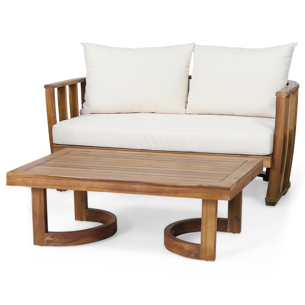 Hearth and Haven 2-Piece Outdoor Conversation Set with Beige Cushion in Teak, , large