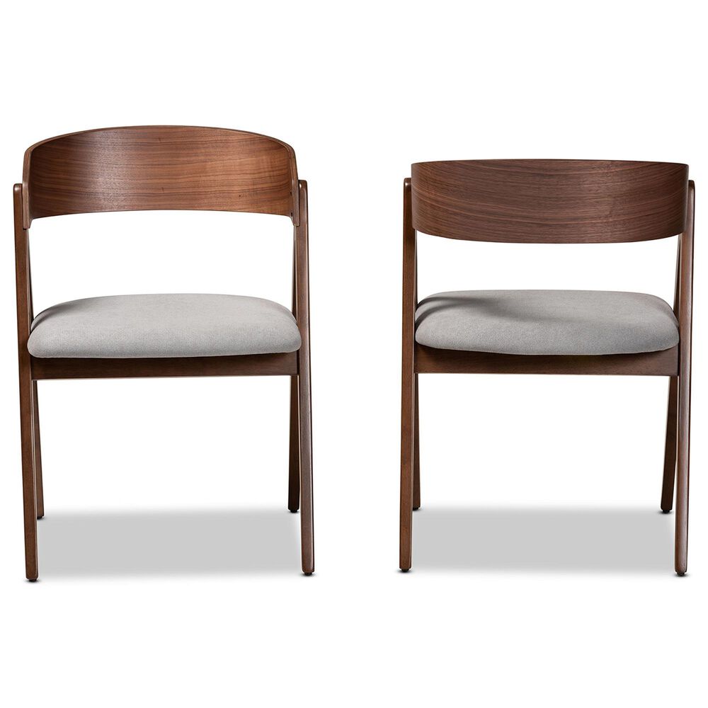 Baxton Studio Danton Arm Chair with Grey Cushion in Walnut Brown (Set of 2), , large