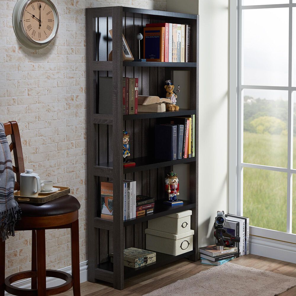 Furniture of America Moyer 5 Shelves Bookcase in Black and Gray, , large