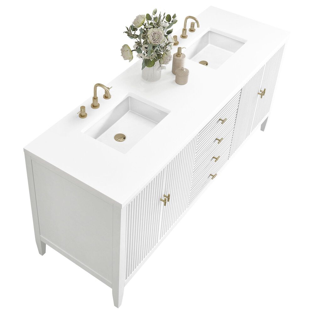 James Martin Vanities Myrrin 72&quot; Double Vanity in Bright White with 3 cm White Zeus Quartz Top, , large