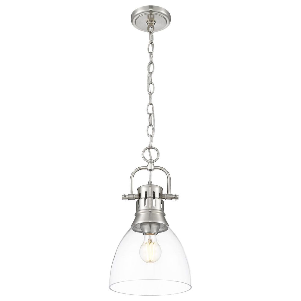 Golden Lighting Duncan 1-Light Small Pendant with Chain and Clear Shade in Pewter, , large