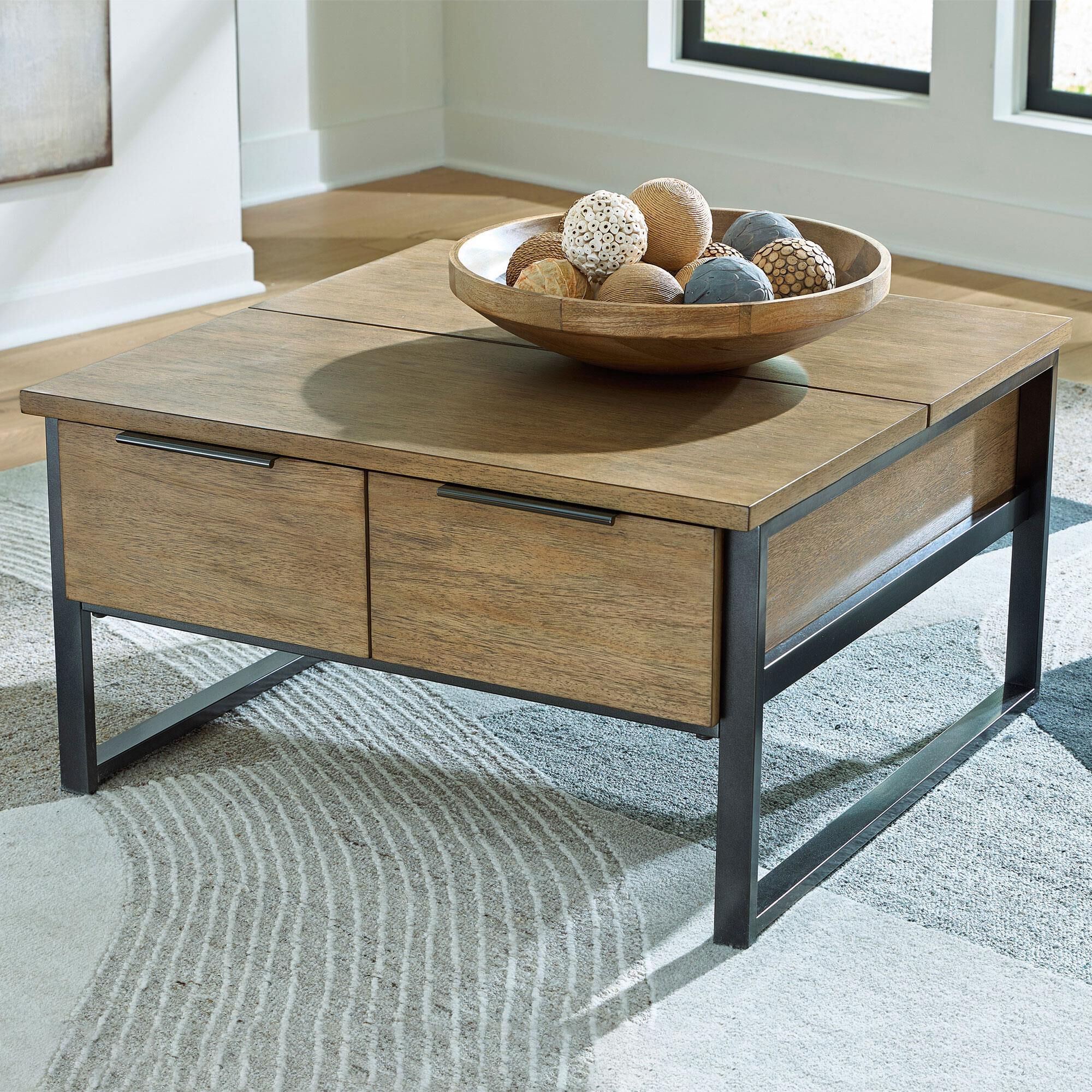 Ashley Montia Lift-Top Coffee Table in Light Brown and Gray
