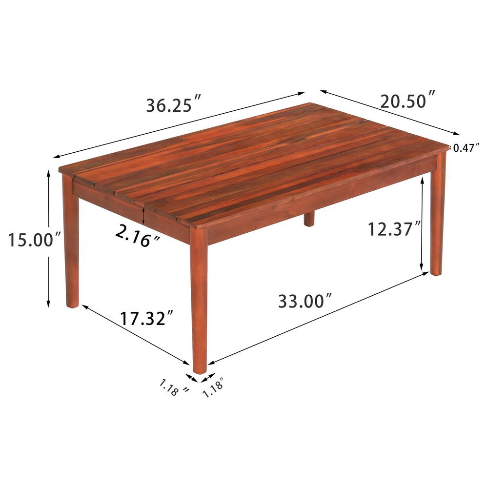Hearth and Haven Bryan Outdoor Slatted Wood Coffee Table in Mahogany, , large
