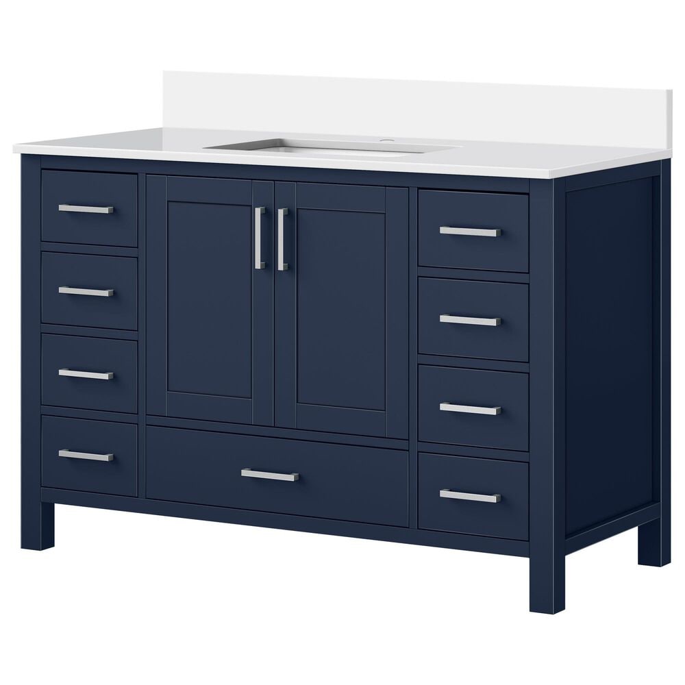 Lexora Home Jacques 48" Single Bathroom Vanity in Navy Blue with 2 cm White Cultured Marble Top and Rectangular Sink, , large
