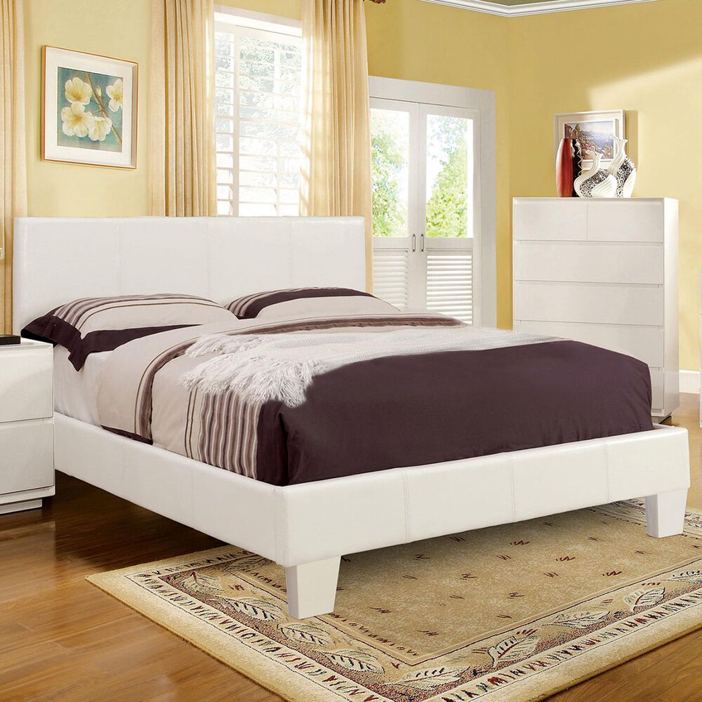 Furniture of America Tucker Queen Upholstered Bed in White, , large