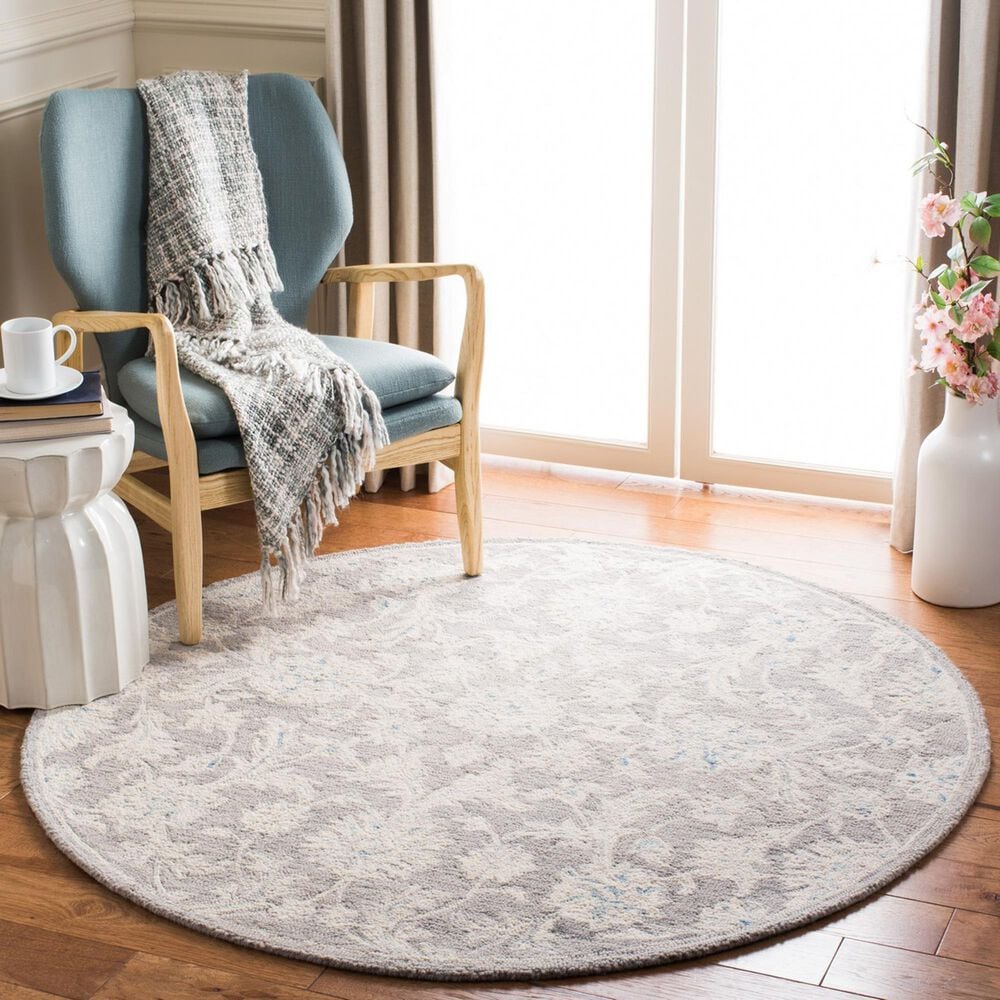 Safavieh Micro-Loop Floral 5&#39; Round Grey and Ivory Area Rug, , large