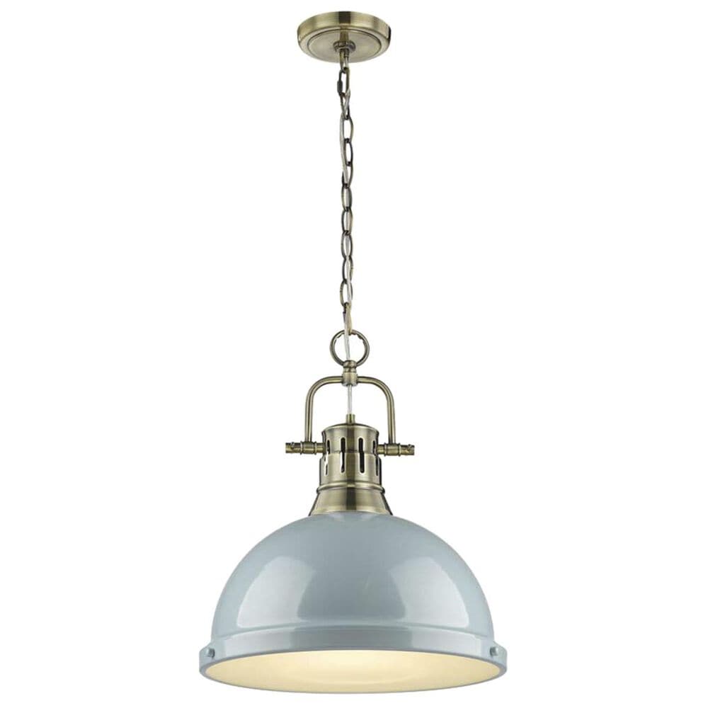 Golden Lighting Duncan 1-Light Pendant with Chain in Aged Brass with a Seafoam Shade, , large