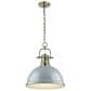Golden Lighting Duncan 1-Light Pendant with Chain in Aged Brass with a Seafoam Shade, , large
