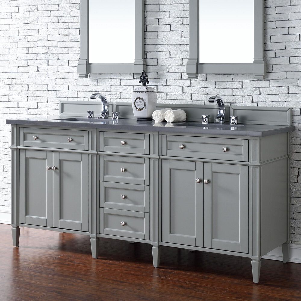 James Martin Vanities Brittany 72&quot; Double Bathroom Vanity in Urban Gray with 3 cm Charcoal Soapstone Quartz Top and Rectangle Sinks, , large