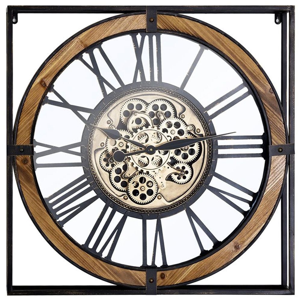 Yosemite Home Decor Iron Framed Gear Wall Clock in Black and Gold, , large
