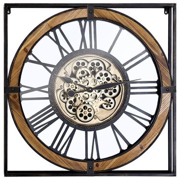 Yosemite Home Decor Iron Framed Gear Wall Clock in Black and Gold, , large