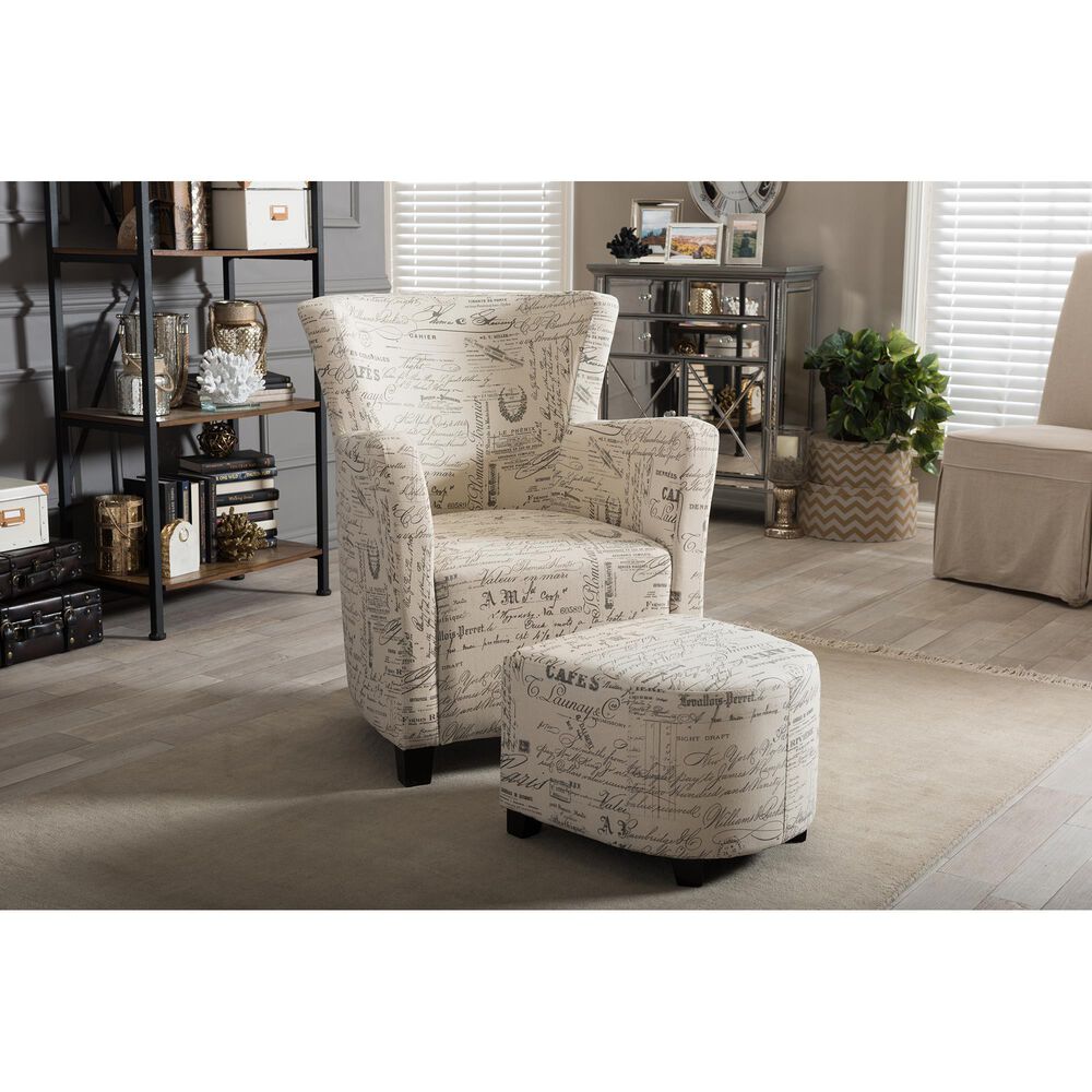 Baxton Studio Benson Club Chair and Ottoman Set with Beige Cushion in Coffee, , large