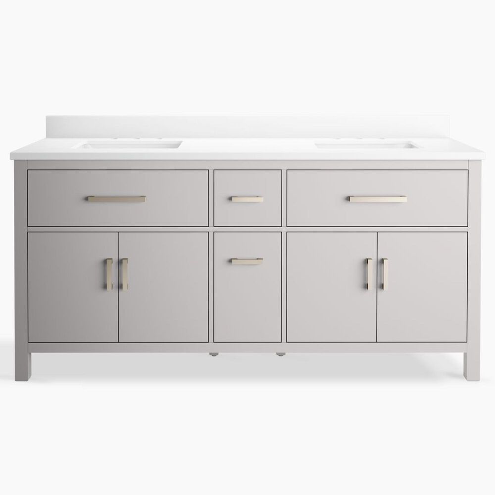 Kohler Kresla 72" Double Bathroom Vanity in Atmos Grey with 3 cm White Quartz Top and Rectangular Sinks, , large