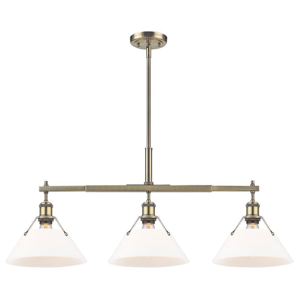Golden Lighting Orwell 3-Light Linear Pendant with Opal Glass Shade in Aged Brass, , large