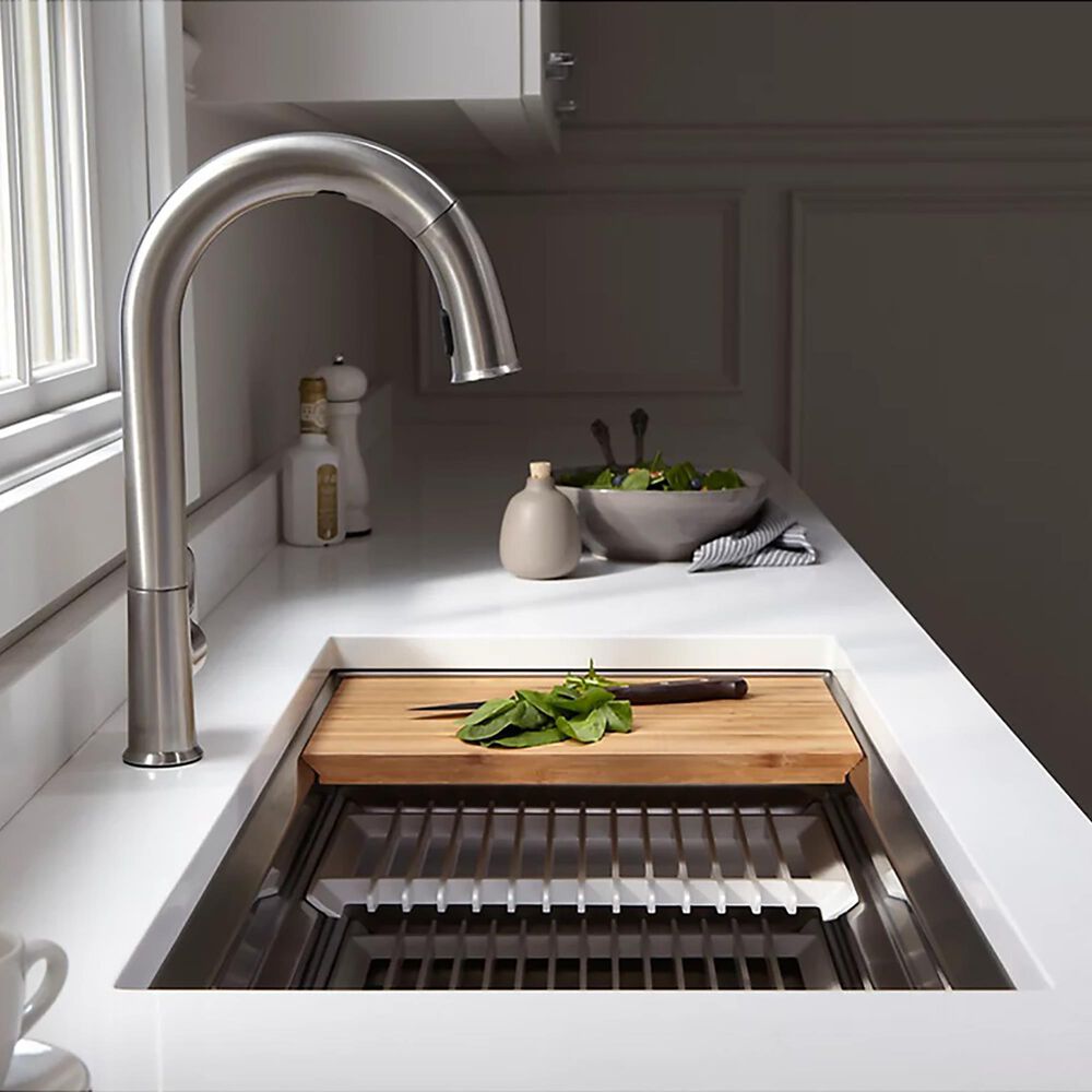 Kohler Prolific 33&quot; Undermount Single Bowl Workstation Kitchen Sink in Stainless Steel, , large