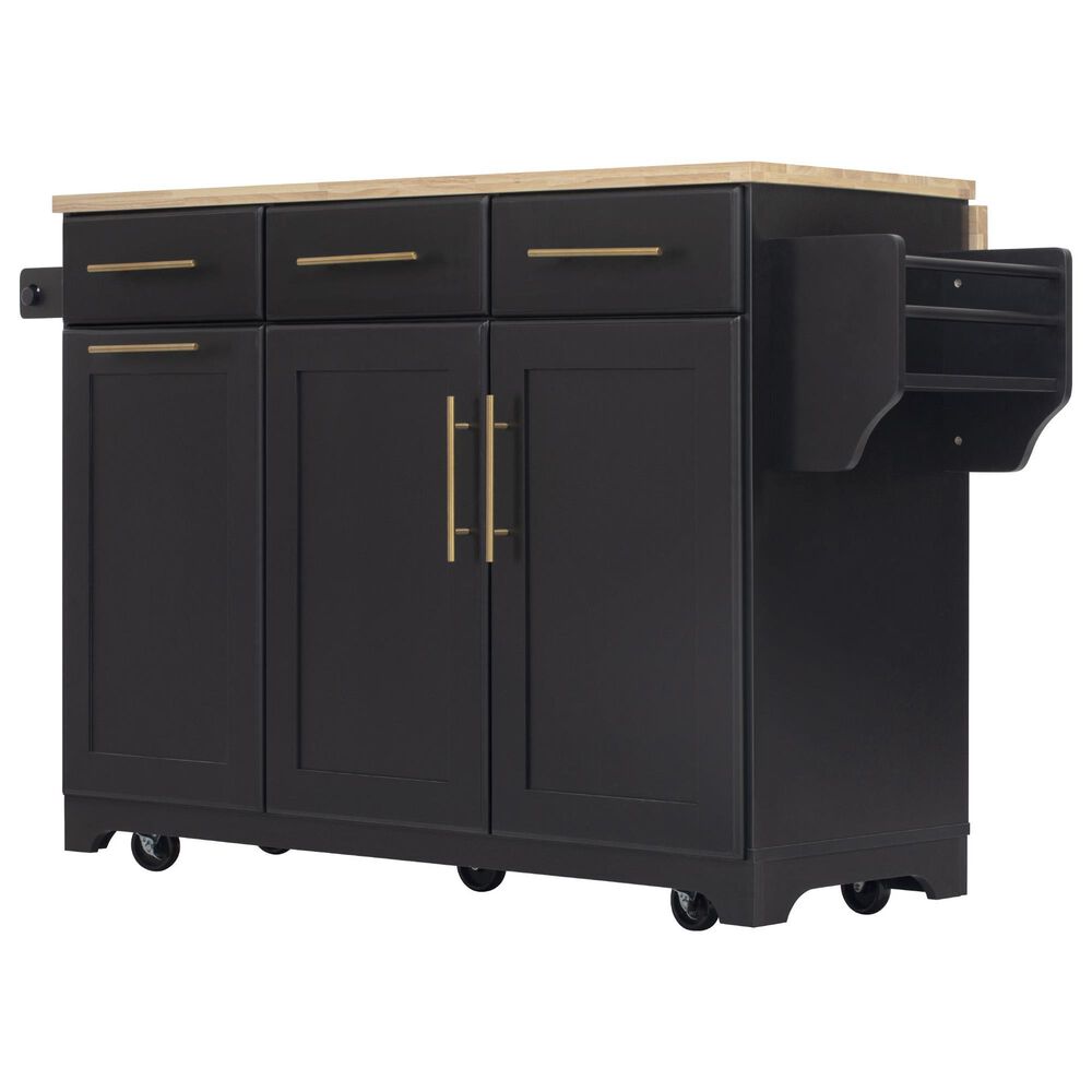 HOMLUX 59.3'' Kitchen Island with Trash Can Storage in Black and Natural, , large