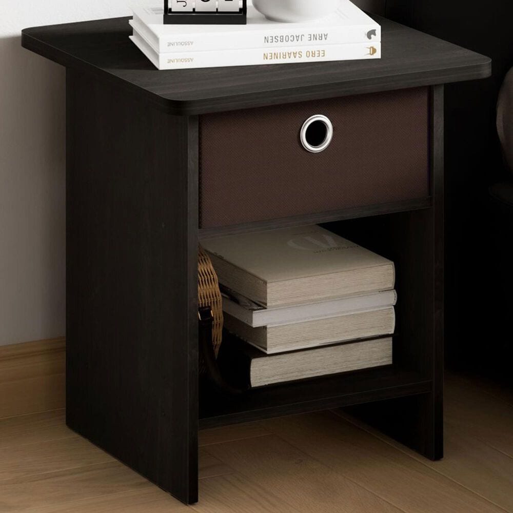 HOMLUX 1-Drawer Modern Nightstand with Open Shelf in Espresso, , large