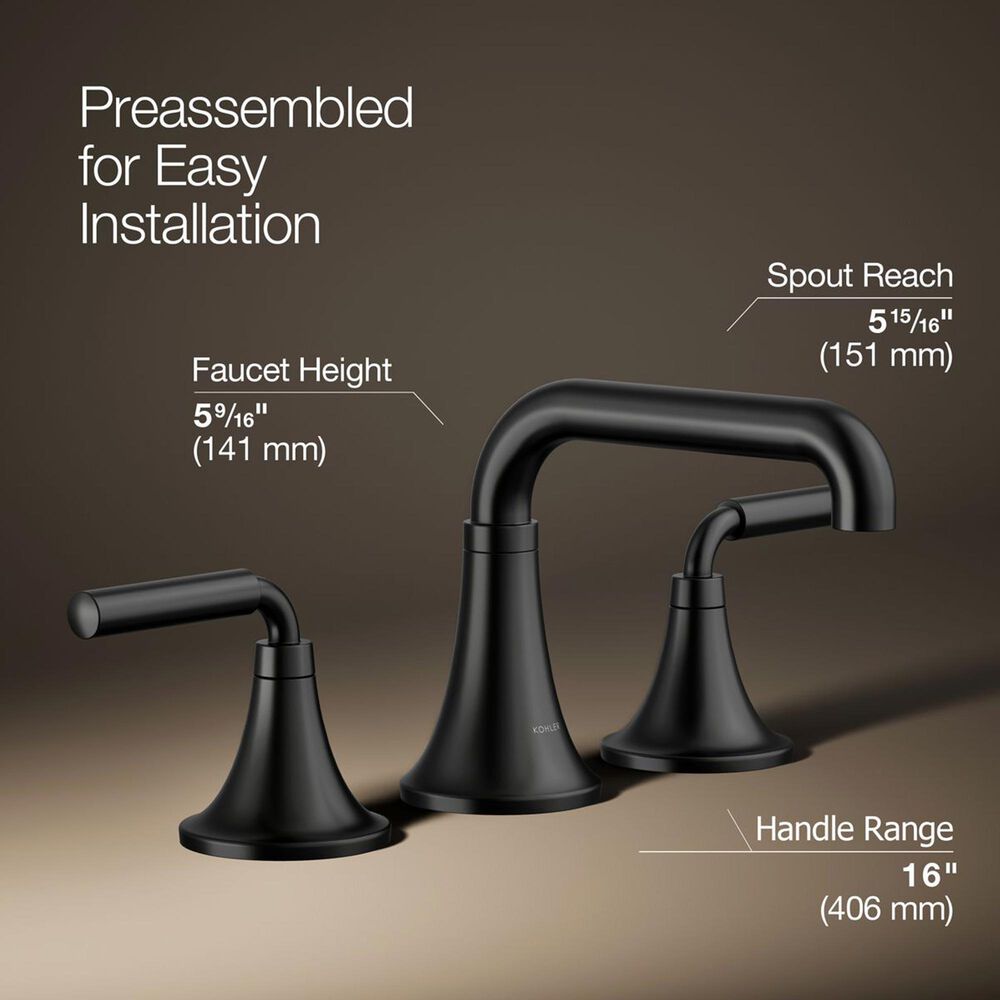 Kohler Tone Widespread Bathroom Sink Faucet in Matte Black, , large