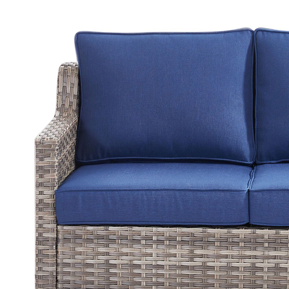Hearth and Haven Outdoor Sofa with Cushions and Gray Wicker in Blue, , large