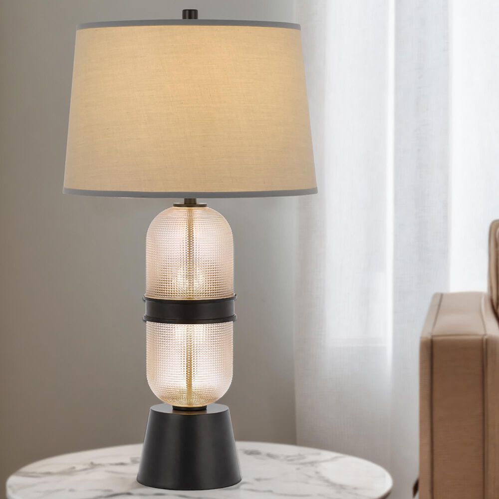 Cal Lighting Sesto Glass Table Lamp in Frosted Glass and Black, , large