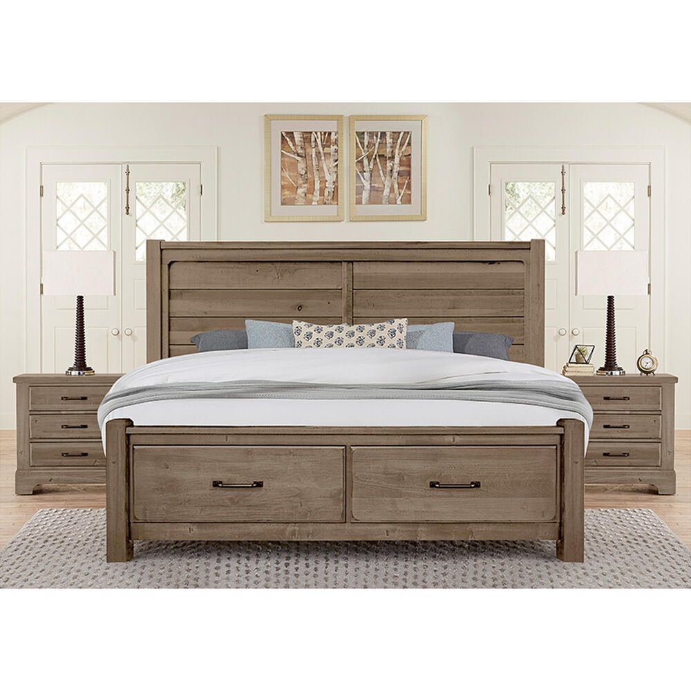 Viceray Collections Cool Rustic King Storage Plank Bed with Two Nightstands in Stone Grey, , large