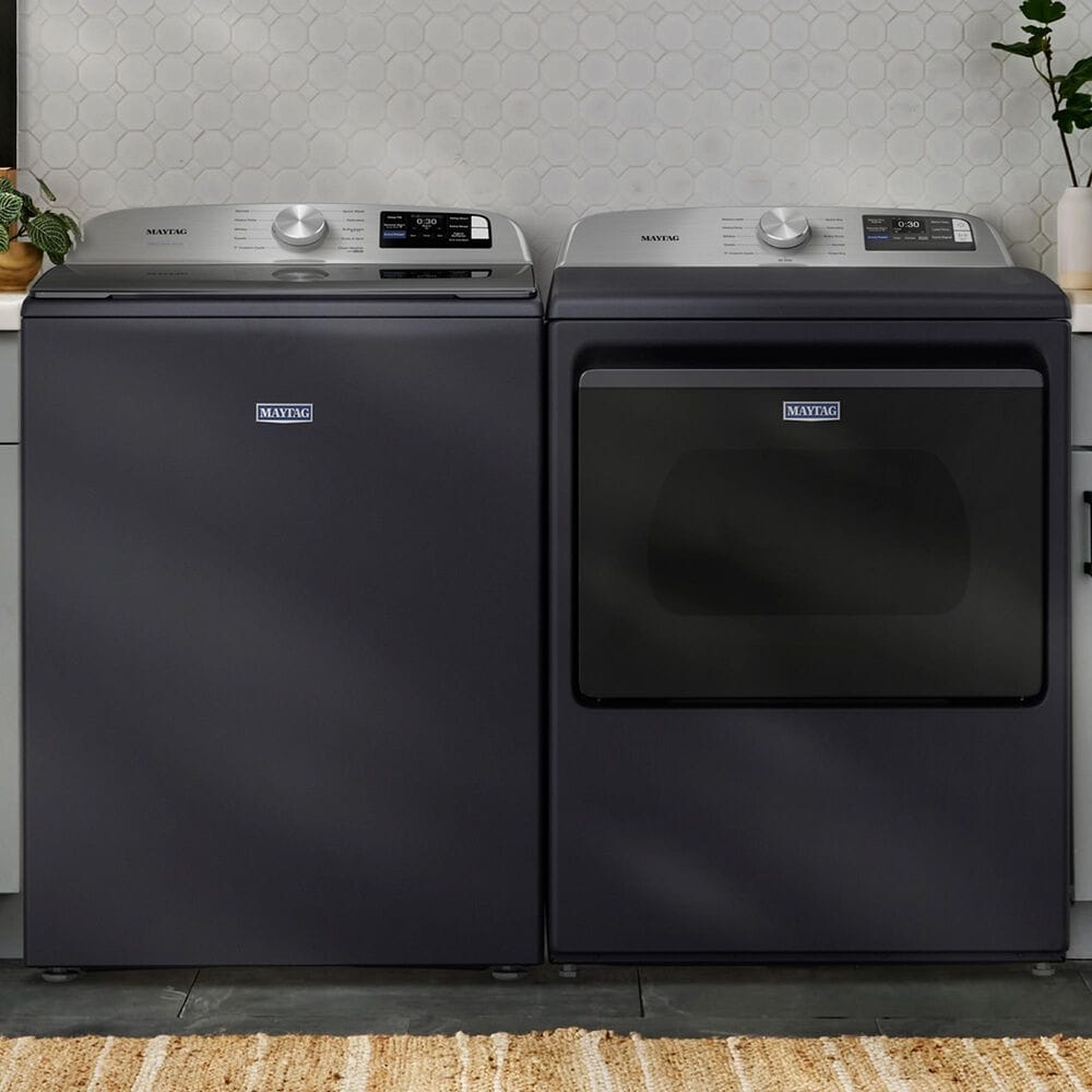 Maytag 5.2 Cu. Ft. Smart Top Load Washer and 7.4 Cu. Ft. Smart Electric Top Load Dryer Laundry Pair in Midnight Steel, , large