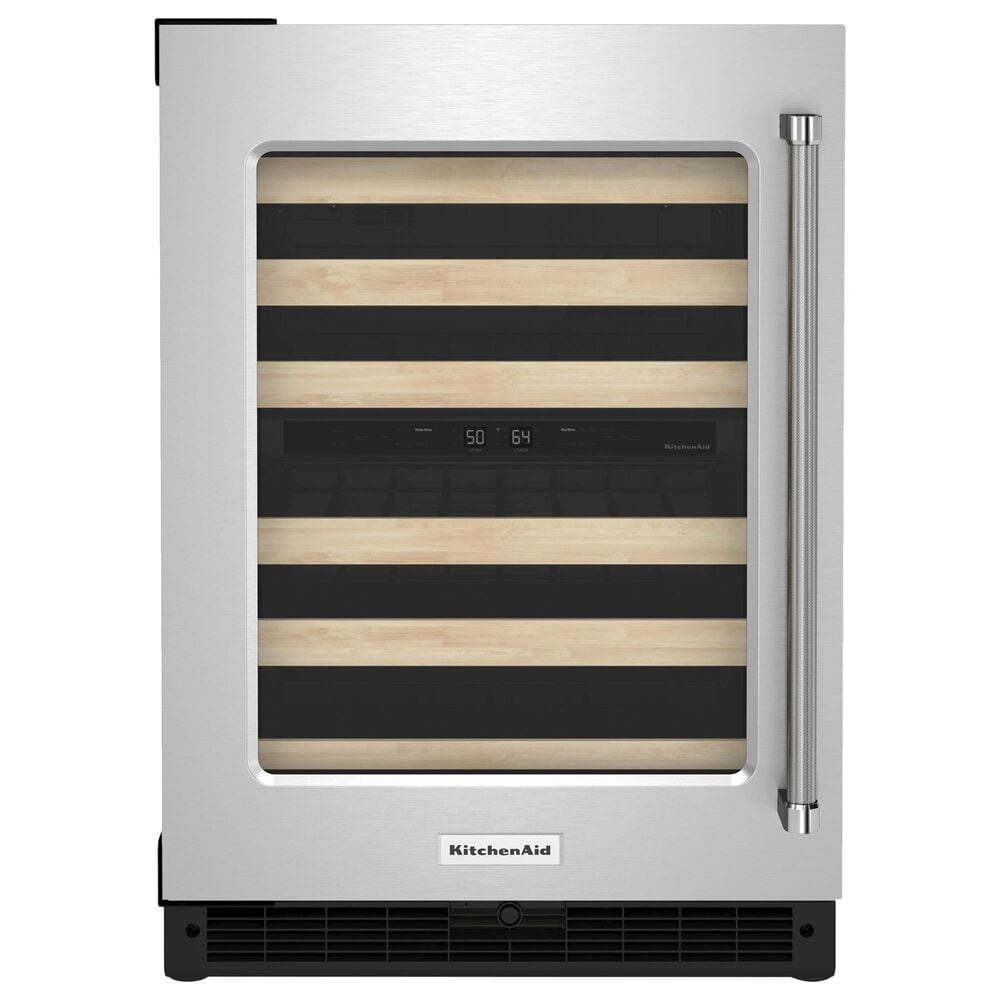 KitchenAid 24" Undercounter Wine Cellar with Left Hinge, Wood-Front Racks in Stainless Steel, , large