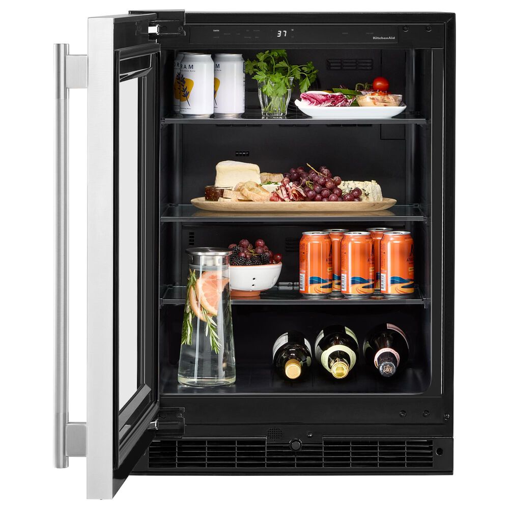 KitchenAid 5.2 Cu. Ft. Undercounter Refrigerator with Glass Door and Left Hinge in Black and Stainless Steel, , large