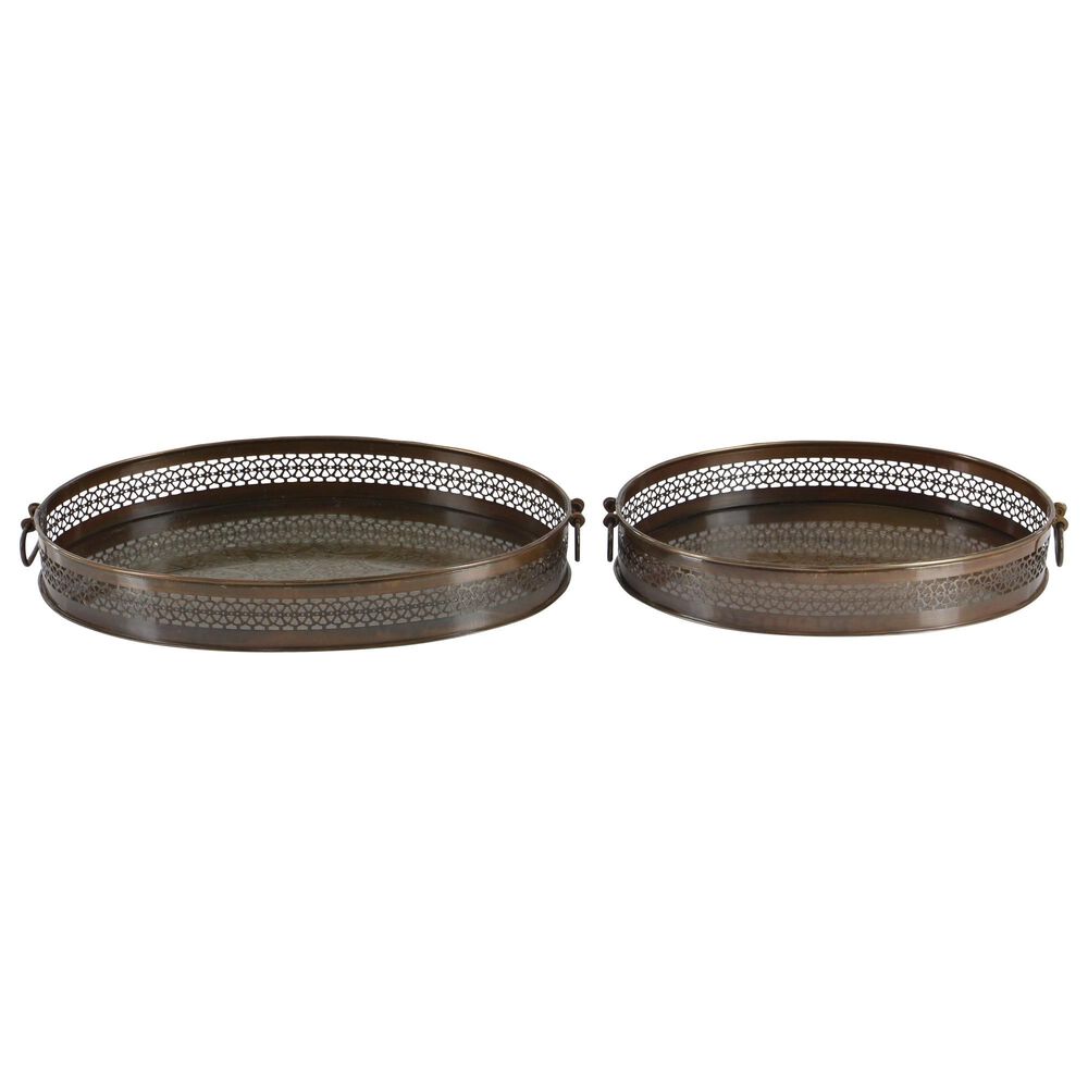 Maple and Jade Traditional Metal Tray in Brown (Set of 2), , large