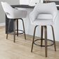 LumiSource Mustang 26" Swivel Counter Stool with Grey Fabric Upholstery in Glazed Walnut and Black (Set of 2), , large