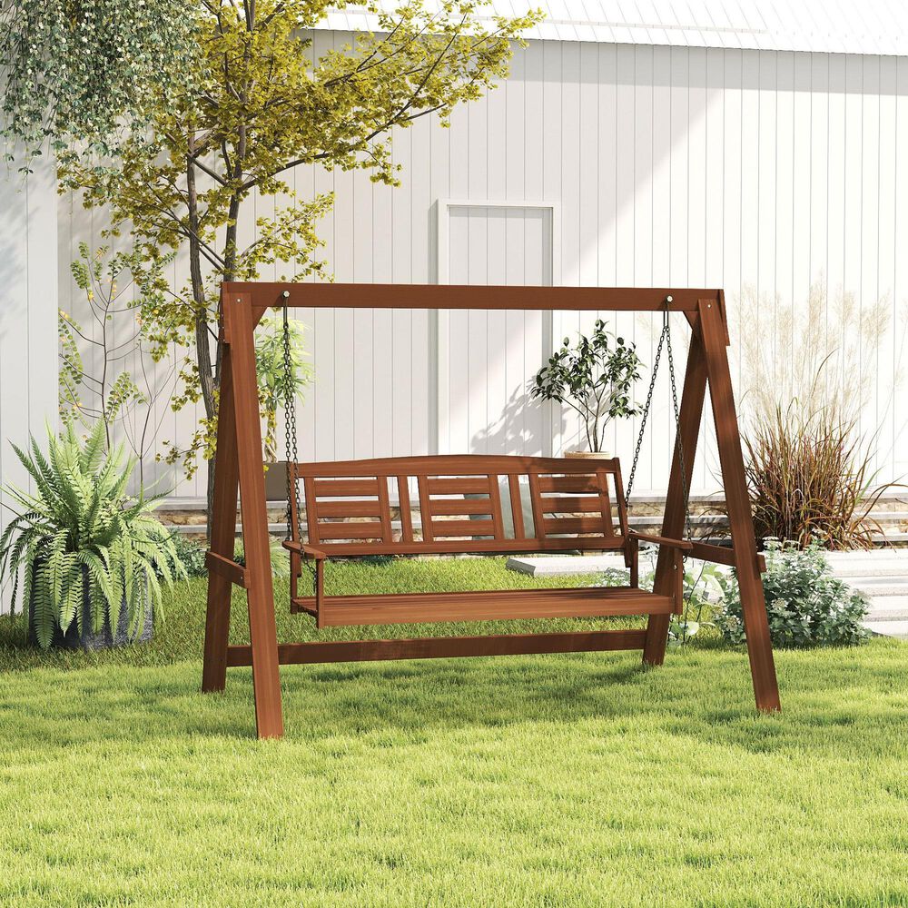 HOMLUX 3-Person Large Outdoor Porch Swing with Hanging Frame for Garden, Backyard in Teak Oil, , large