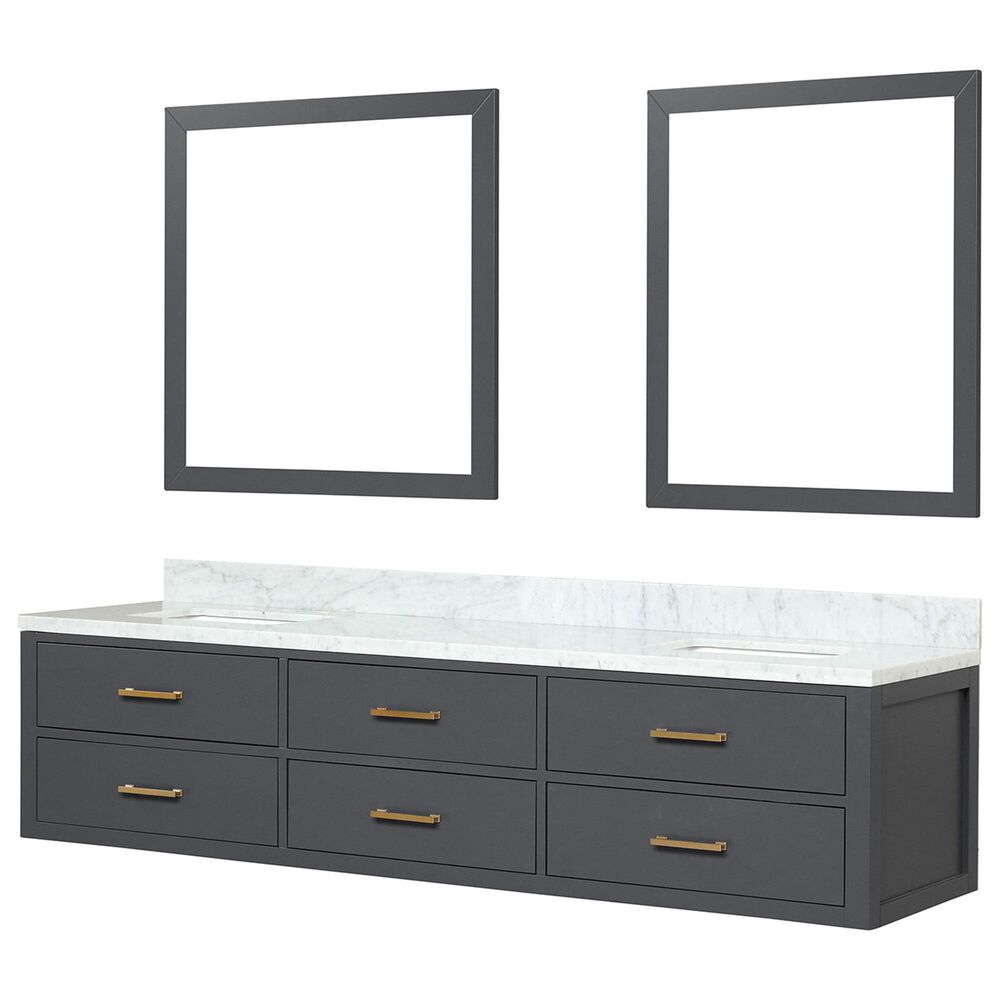 Lexora Home Castor 80" Double Bathroom Vanity in Blue with 2 cm White Carrara Marble Top, Rectangular Sinks and 36" Mirrors, , large