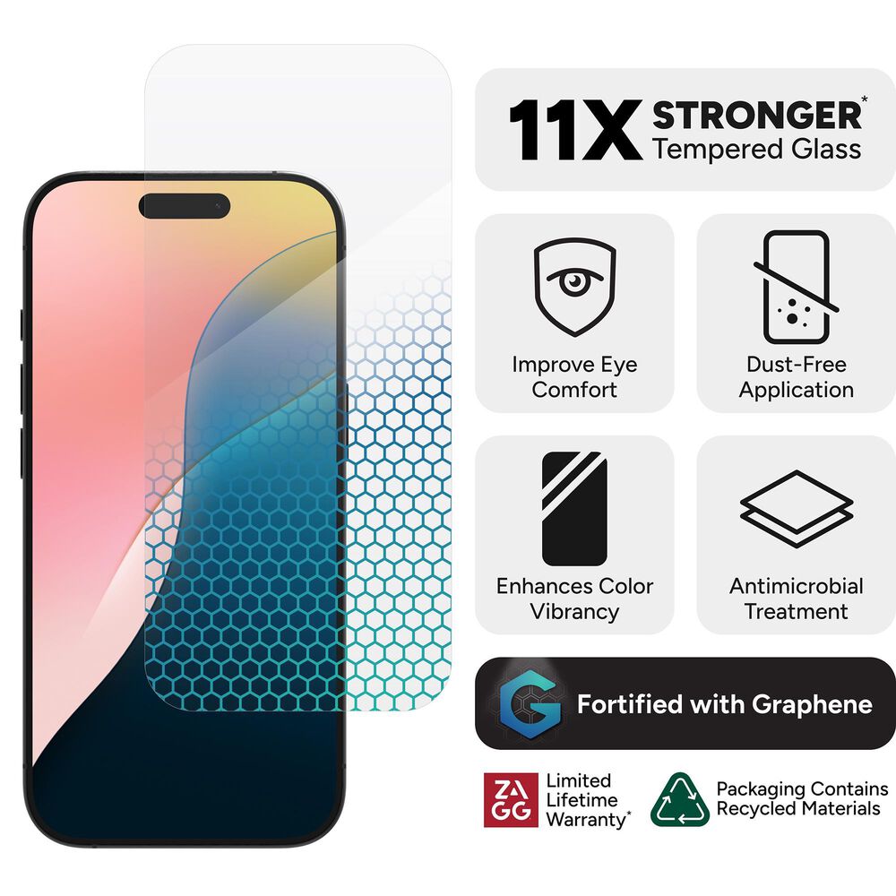 Zagg Invisible Shield XTR4 Antimicrobial Glass Screen Protector for Apple iPhone 16 Pro in Clear, , large
