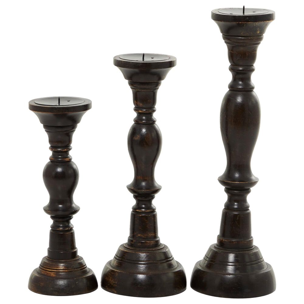 Maple and Jade Farmhouse Mango Wood Candle Holder in Black (Set of 3), , large
